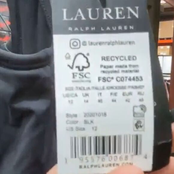 $145 NEW RALPH LAUREN BLACK GOLD RING FRONT ONE PIECE SWIMSUIT 12 XL NWT - Picture 7 of 7